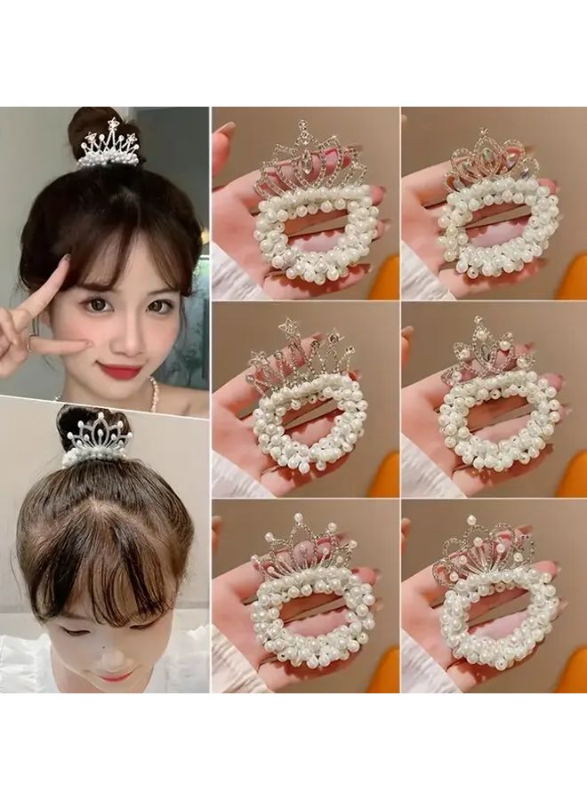 6 Pack Cute Crown Hair Bands For Girls Princess Bun Ties Ponytail Accessories - Image 3